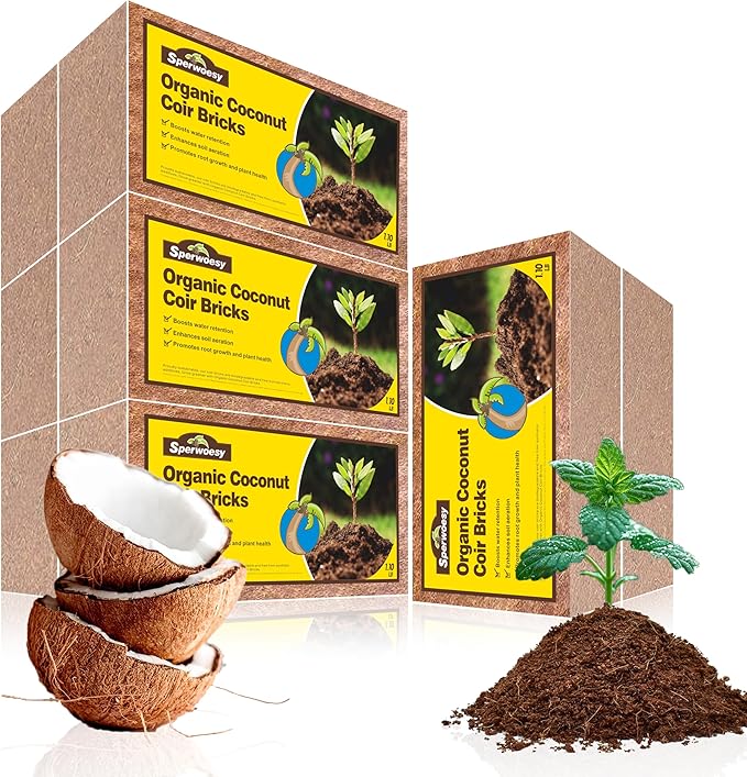 Organic Coco Coir 9.6 Lbs/4.35 KG(8 Pcs) - Compressed Coco Coir Bricks with Low EC & pH Balance - Organic Coco Coir for Plants, Herbs, & Gardening - Premium Coco Coir Potting Soil Substrate