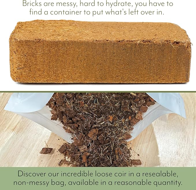 Loose Coco Coir Chips Mulch and Soil Amendment (12 Quarts); Premium Coconut Coir Substrate for Plants and Container Gardening