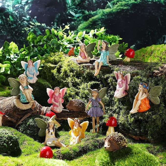 Roowest 16 Pcs Garden Accessories Miniatures Fairies Kit Resin Hedgehogs Cute Tiny Mushroom Miniature Figurines Mini Garden Lawn Yard Micro Landscape Ornaments for Home Decorations Outside