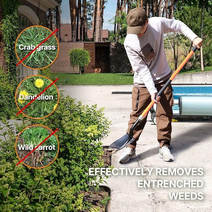 Shovel for Digging, 56 Inches Heavy Duty Shovel for Gardening, Round Shovel for Digging with Fiberglass Handle (Orange)