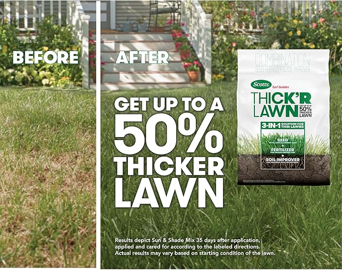 Scotts Turf Builder THICK'R LAWN Grass Seed, Fertilizer, and Soil Improver for Sun & Shade, 4,000 sq. ft., 40 lbs.