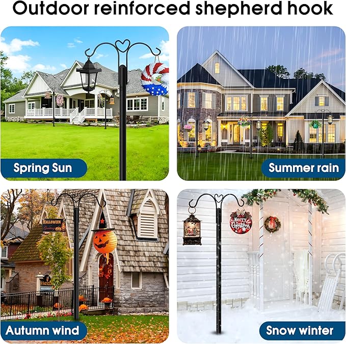 Ottsuls Bird Feeder Pole, 2 Pack 92 INCH Double Shepherds Hooks for Outdoor, with 5 Base Prongs Heavy Duty Tall Garden Planter Hooks for Hanging Flower Basket, Lantern, Hummingbird Feeder