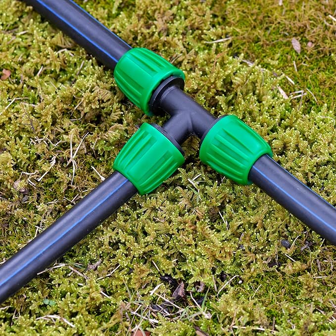 Drip Irrigation Tee Fittings Connectors For 1/2 inch Drip Tubing, Locking Caps Barbed Drip Fittings, Fit OD 0.60"- OD 0.65" Drip Line Tee For Garden Irrigation System-12 Pcs/pack