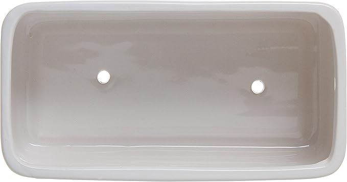 MyGift 14 Inch Modern Unglazed White Ceramic Indoor Plant Pot with Drainage Hole, Rectangular Succulent Planter Window Box with Removable Saucer, White (10 inch, 2, Pieces)