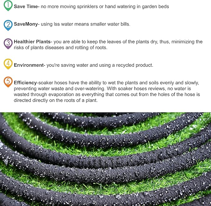 Soaker Hose 3/8 inch x 75FT,Garden Hose With Fittings,Heavy Duty Soaker Hose-Saves 70% Water For Lawn(75FT).