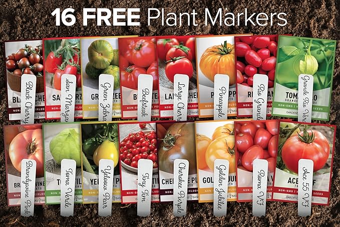Gardeners Basics, Tomato Seeds for Planting 16 Variety Pack Heirloom Tomato Seeds, Tiny Tim, Cherry Tomato Seeds, Beefsteak Seeds, Roma Tomato Seeds, Determinate and Indeterminate and More, Non GMO