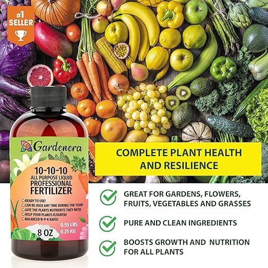 𝐏𝐑𝐎𝐅𝐄𝐒𝐒𝐈𝐎𝐍𝐀𝐋 𝐀𝐥𝐥-𝐏𝐮𝐫𝐩𝐨𝐬𝐞 Liquid Fertilizer 10-10-10 for Lawns, Grass, Plants, Vegetables, Fruits & Flowers |10-10-10 Liquid Fertilizer for Indoor and Outdoor Plants (32 OZ)