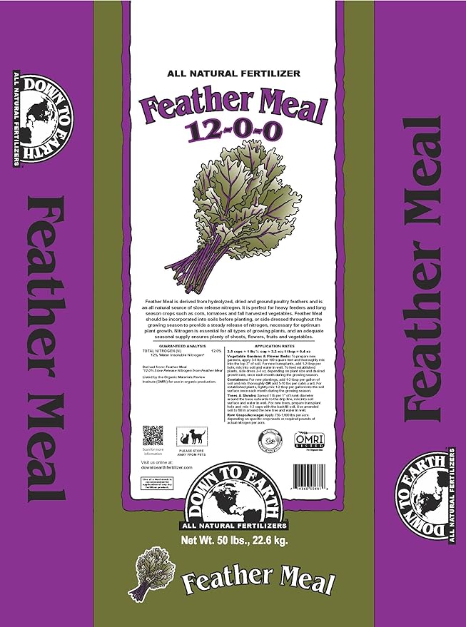 Down to Earth Feather Meal 12-0-0, 50 lb. - for all types of growing plants, shoots, flowers, fruits and vegetables
