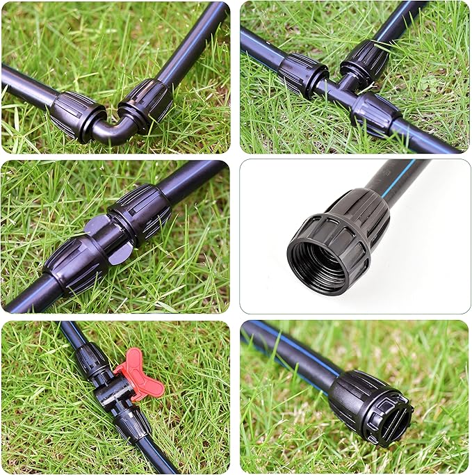Drip Irrigation Fittings Kit Connectors for 1/2 Inch Tubing, Irrigation Tubing Fitting, Lock Caps Barbed Connectors - 2 Switch Valves,4 Couplings,4 Tee,2 End Plugs,2 Elbows,2 Thread Adapters