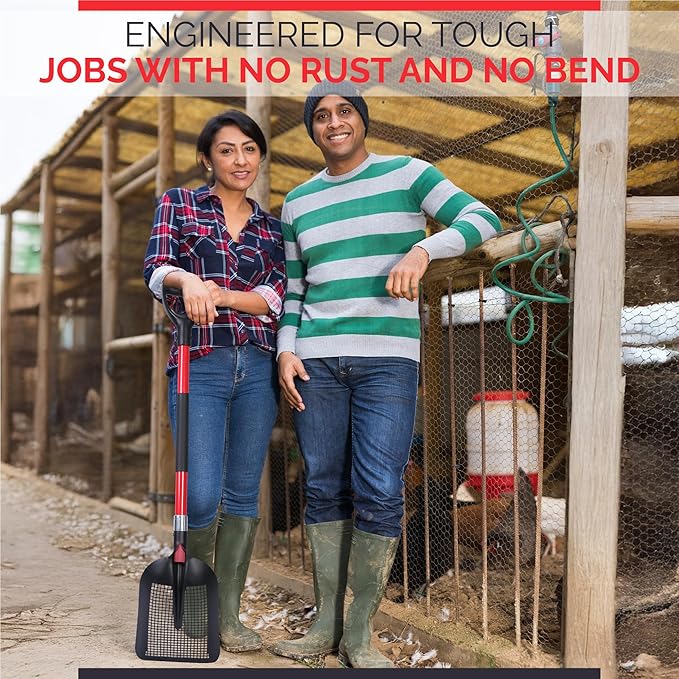 Sand Sifting Shovel Heavy-Duty for Metal Detecting, Gardening, Cat Litter Chicken Coop Poop Cleaning and Beach Play - Durable Metal Mesh Scoop with Ergonomic Handle