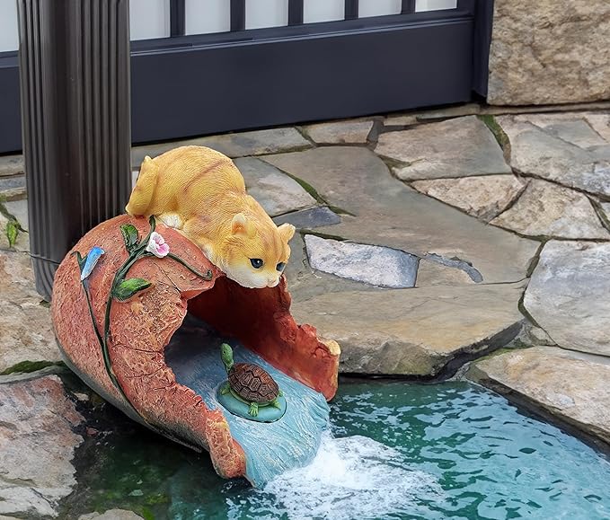 Funny Cat Garden Sculpture & Statue, Outdoor Decor Ornament, Gutter Diverter Rain, Downspout Extender, Eco-Friendly Resin, Splash Block, Perfect for 3"x4" Gutters, Unique Gift