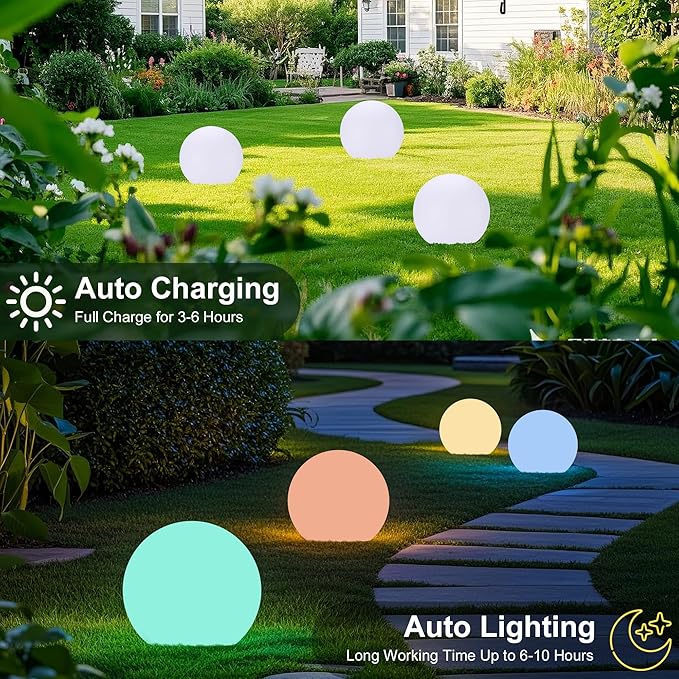 shumi Solar Ball Light-10inch LED Outdoor Table Lamp 16 RGB Colors and Dimmable Globe Light with Remote,Decor for Patio,Garden,Yard,Beach,Pathway