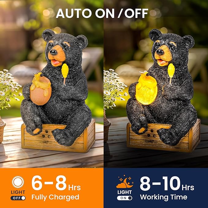 GIGALUMI Solar Garden Statues Outdoor Gifts for Women, Mom, Grandma, Cute Bear Figurine Christmas Housewarming Birthday Gifts, Garden Statues Decoration for Outside Yard, Patio, Balcony, Lawn, Pond