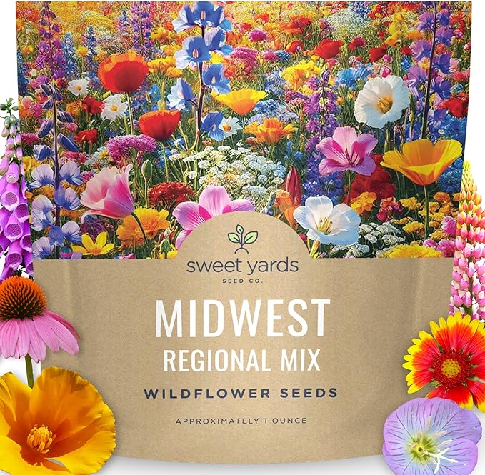 Midwest Regional Mix - Large 1 Ounce Packet - 15,000 Flower Seeds for Planting - Wildflower Mix