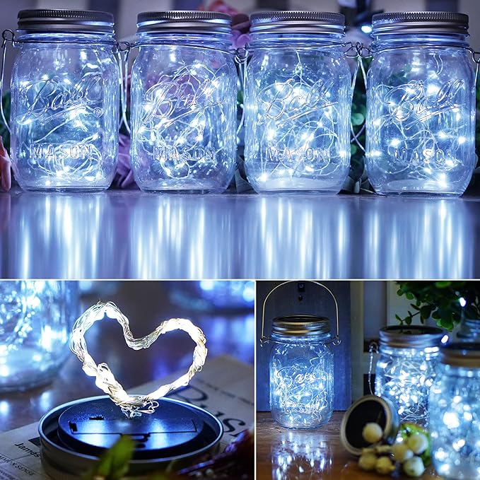 Mason Jar Solar Lights 30 LED, 10 Pack Hanging Solar Lanterns Outdoor, Waterproof Fairy Lights for Patio Garden, Wedding, Yard - Cool White