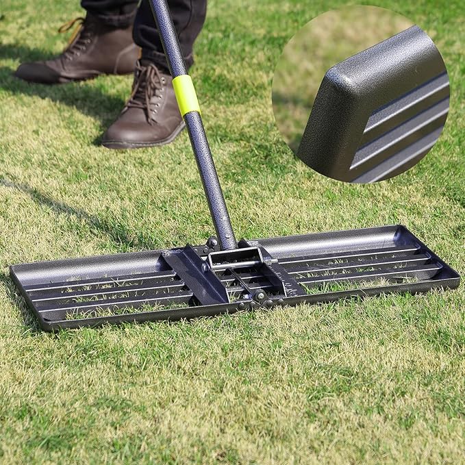 Lawn Leveling Rake, Heavy Duty Levelawn Tool for Garden Level Soil or Dirt Ground Surfaces Easily, 26” x 10” Ground Plate, Steel Handle Length is 65 inch