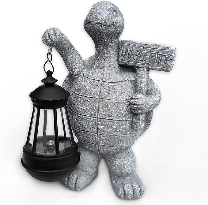 Solar Turtle Garden Outdoor Statues,Resin Turtles Figurine Decorations with Solar Lights Lantern, Outdoor Turtle Art Decor for Lawn,Yard, Unique Housewarming Gift for Garden Home