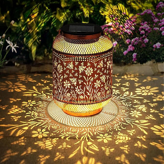 Solar Lanterns Outdoor Waterproof, Bee Garden Decor Hanging Lights, Metal Solar Lantern for Yard, Patio, Lawn, Pathway, Birthday & Gardening Gifts for Women, Mom, Grandma