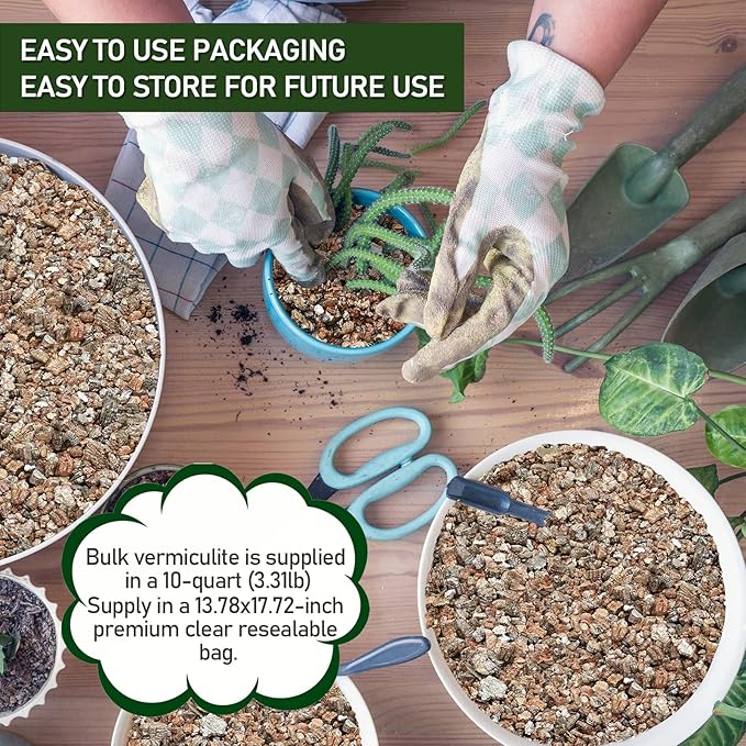 10QT Horticultural Vermiculite Bulk, Organic Vermiculite for Plants, Course Grade Vermiculite for Gardening, for houseplants, for Mushrooms, to Maintain Soil Moisture and Plant Growth(5-8mm)