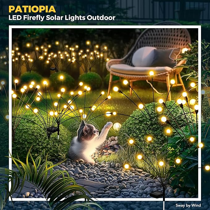 Solar Garden Lights - 80 LED Firefly Lights, Wind Sway, Waterproof for Christmas Yard, Patio, Pathway Decoration (8 Pack)