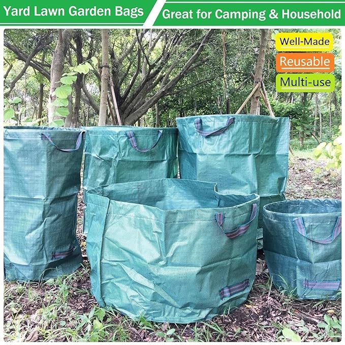 Standard 2-Pack 16 Gallon Yard Lawn Garden Bags (D18, H15 inch) with Gardening Gloves, Yard Waste Bags,Garden Debris Bag,Camping Trash Bags,Recycling Bag,Laundry Bag,Lawn Weeds Bag,Leaf Bags 4 handles