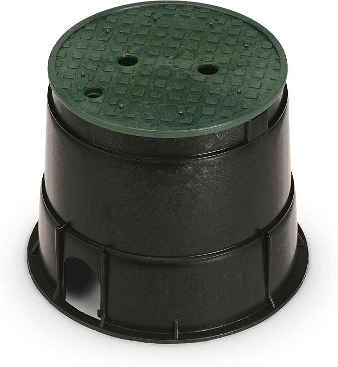Rain Bird CPVB10RND Professional Series 10" Round Sprinkler Valve Box, Black with Green Lid, 10.5" High
