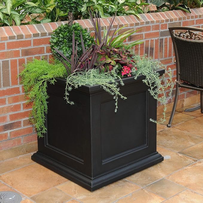 Mayne Fairfield 28in Square Planter - Black - Durable Resin Planter (8800-B)