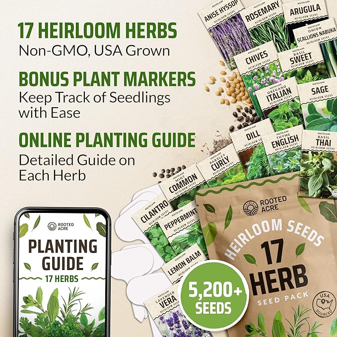 17 Herb Culinary Seed Vault - 5200+ Herbs Seeds for Planting Indoor or Outdoor Garden - Heirloom, Non GMO | Hydroponic Herb Garden Seeds with High Germination | Cilantro, Mint, Chives, Basil, Parsley