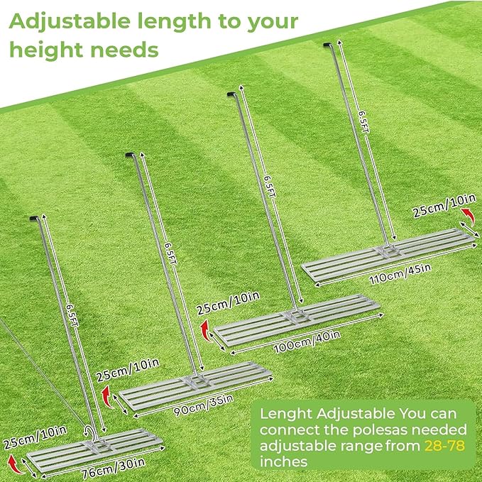 Scalebeard Lawn Leveling Rake,7FT 30 X10In Lawn Leveling Tool, Effort Saving & Adjustable Handle Heavy Duty Lawn Leveler for Yard Garden Golf Course Dirt Leveler