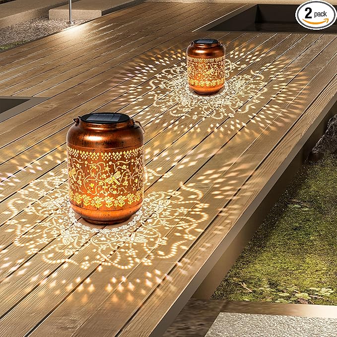 2Pack Dragonfly Solar Lanterns Outdoor Hanging Waterproof Lantern for Garden Decor Christmas Gifts for Women Mom Grandma Metal Solar Lights Decoration Outside for Yard, Patio,Pathway Landscape