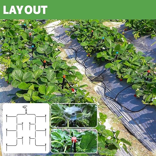 55ft Drip Irrigation System Kit, Garden Watering System DIY Automatic Irrigation Equipment Set for Lawn Raised Bed Greenhouse Plant Watering with 1/4'' Tubing, Drip Emitters, Connectors