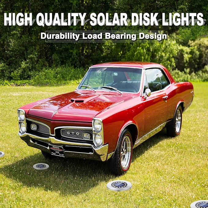 Solar Ground Lights-Waterproof Solar Lights Outdoor Garden- Solar Disk Lights-Upgraded 16LED Bright in-Ground Lights-Landscape Lights for Pathway, Yard, Lawn, Patio, Walkway (16 Pack Warm Light)