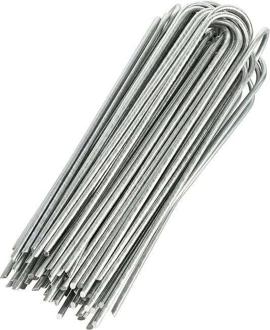 100-Pack Anti-Rust 8 Inch 9 Gauge Heavy-Duty U-Shaped Garden Securing Stakes/Spikes/Pins/Pegs - Hot Dipped Galvanized Sod Staples for Anchoring Landscape Fabric
