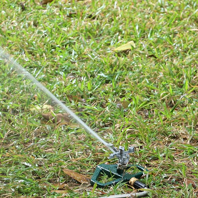 STYDDI Sprinklers for Yard, Metal Impact Sprinkler with Metal Base, Heavy Duty Adjustable Circular Impulse Lawn Sprinkler for Medium to Large Lawn, Yard and Areas, Water Coverage up to 5,800 Sq. Ft