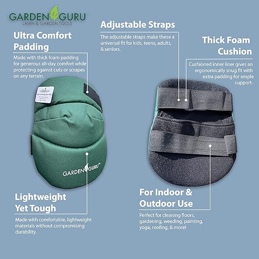 GARDEN GURU Cushioned Gardening Knee Pads with Adjustable Straps - Soft Inner Liner, Ultra Comfort Padding, Garden Kneelers for Yard Work, Cleaning, Household Chores, Roofing, and More 1 Pack