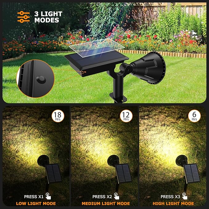 Solar Spot Lights Outdoor, 21 LEDs Brightness Solar Flag Lights Outdoor IP67 Waterproof Solar Garden Stake Lights, 2-in-1 Adjustable Solar Power Outdoor Lights for Fence Warm White(6 Pack)
