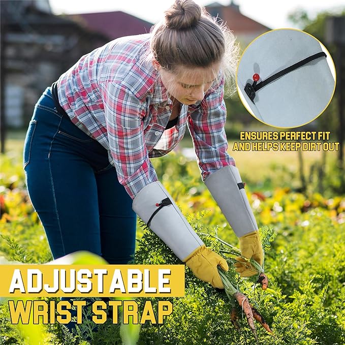 HANDLANDY Rose Gloves for Men & Women, Long Leather Gardening Gloves Thorn Proof, Best Garden Gifts & Tools for Gardener (Yellow-beige, Large (Pack of 1))