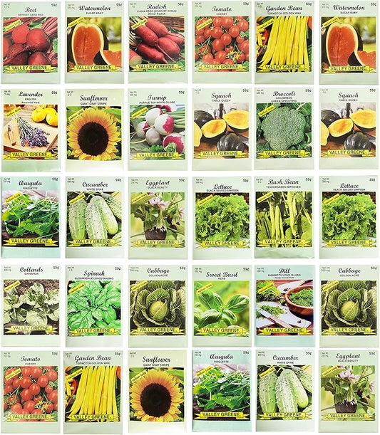 30 Assorted Packages of Vegetable Seeds, 15+ Varieties, All Seeds are Heirloom, 100% Non-GE