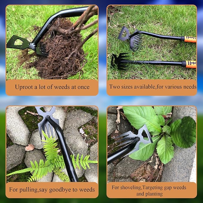 Weed Puller Tool, Artifact Garden Tools, 2024 Upgraded Uprooting Weeding Tool with Gloves, Manganese Steel Weed Remover Tool for Garden, Farm Weeding and Planting (11-Teeth)