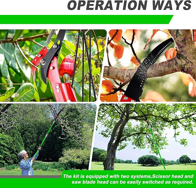 Tree Trimmer, Pole Pruning Saw, Extended Multi-Stage Pole Saw, Gardening Tools Pruner Hand Pole Saw For Yard(Green 26FT)
