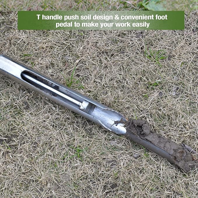 40 Inches Professional Stainless Steel Soil Sampler Probe with Ejector Foot Pedal Reusable Sample Bag, Soil Test Kits for Lawn Garden Farm Soil Sampling