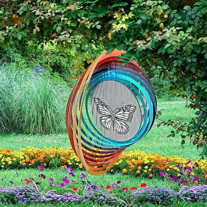 Wind Spinner Creates a Fluttering Butterfly 3D Animations Effect,Wind Spinners Ouddoor Butterfly Gift for Women/Grandma/Mom/Wife,12inch Mandala Wind Spinner Hanging Garden Yard Art Decor