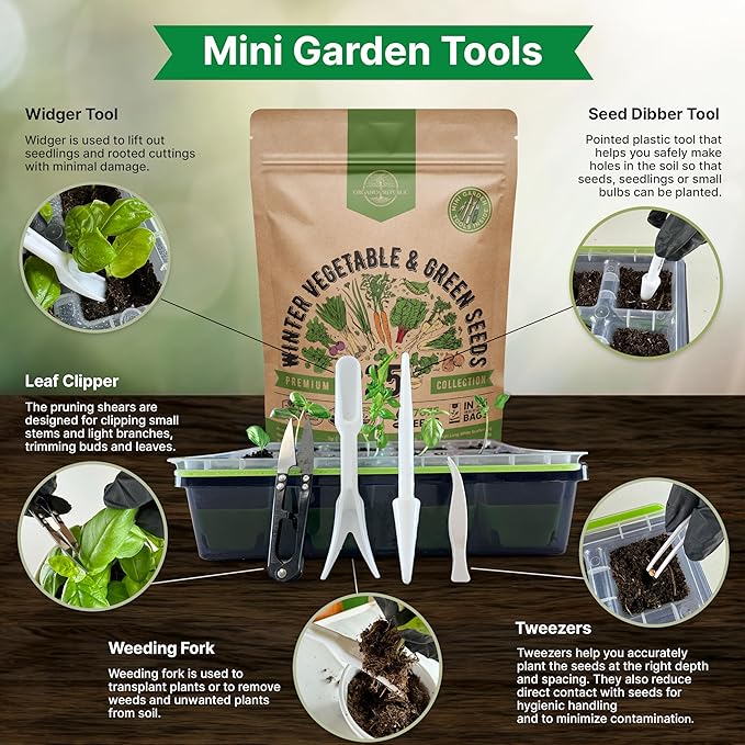 Organo Republic 25 Winter Vegetable Garden Seeds Variety Pack for Outdoors & Indoor Home Gardening 6500+ Non-GMO Heirloom Seeds: Broccoli Beet Carrot Collard Lettuce Radish Spinach Pea Kohlrabi