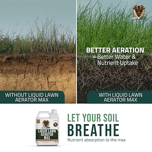 PetraMax Liquid Aeration for Lawn with Humic & Fulvic Acid Biostimulants, Liquid Aerator, Liquid Aerator, Soft Soil Liquid Aerator, Lawn Aeration, Soil Loosener, Soil Aerator, 40,000 sq ft (32 Oz)
