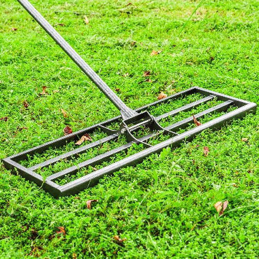 Lawn Leveling Rake with Rounded Edges, 30 x 10'' Leveling Rake with Tines for Soil, Heavy Duty Lawn Leveling Tool with 7FT Handle, Yard Leveling Rake for Farm, Garden, Backyard