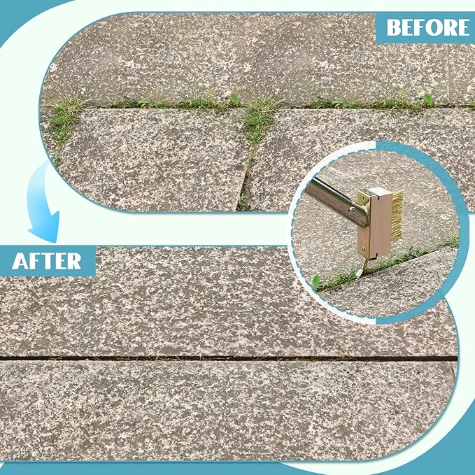 GADFlSH Manual Crevice Weeding Tool, Crack Weeder with 2 Weed Brush Heads, Crevice Weeding Hook with Adjustable Steel Handle for Patios, Decks & Garden Paths