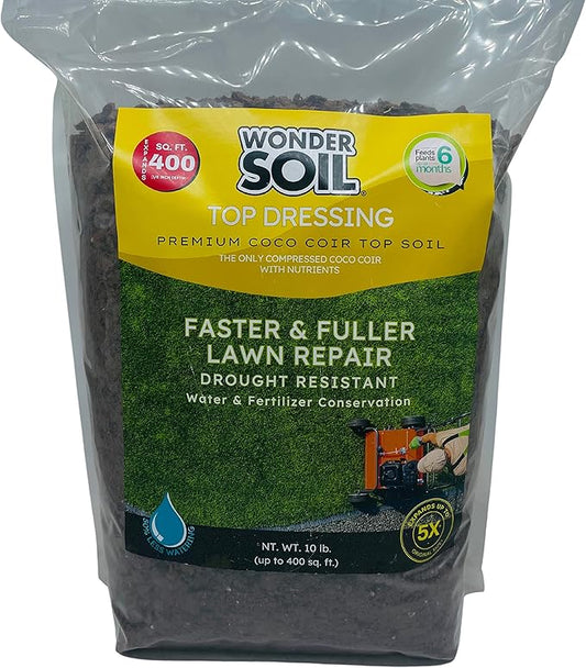 Premium Nutrient Rich Lawn Top Dressing Turf Expanding Coco Coir Mix – 10 LB Covers up to 400 sq. ft. – Grow Thicker Greener Grass in Drought Heat Conditions – Save Water, Seed, & Fertilizer