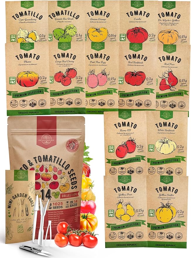 14 Rare Tomato & Tomatillo Garden Seeds Variety Pack - 1,020+ Non-GMO Heirloom Tomato & Tomatillo Seeds for Outdoors & Indoor Home Gardening