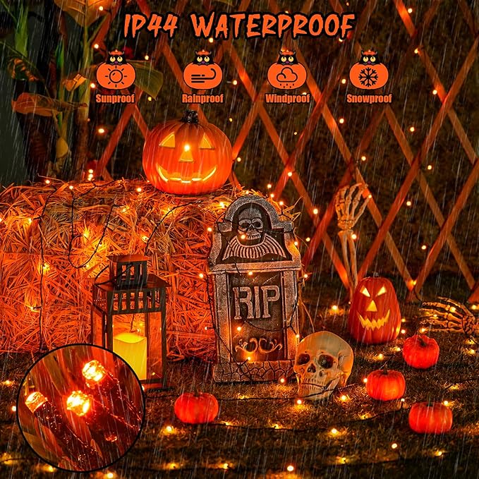 JMEXSUSS 2 Pack Orange Solar Halloween Lights, Total 400 LED 151FT Solar String Lights Outdoor Waterproof, 8 Modes Halloween Lights for Outside Tree Patio Yard Garden Halloween Decorations