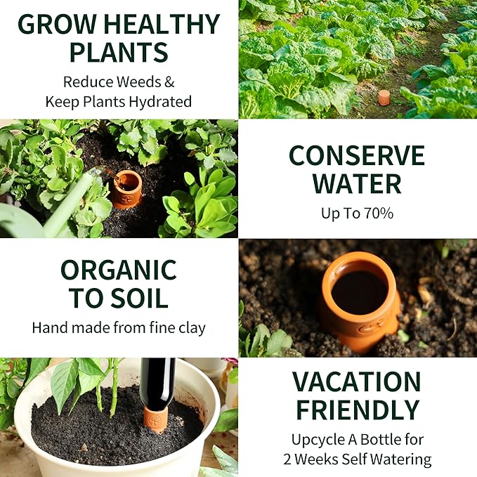 16 oz Olla Plant Watering Globes Pots, Slow Release Self Watering Planter Insert Devices, Indoor | Outdoor Terracotta Watering Spikes, Automatic Plant Waterer Drip Irrigation System, 2 Pack